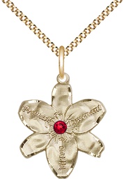 [0089GF-STN7/18G] 14kt Gold Filled Chastity Pendant with a 3mm Ruby Swarovski stone on a 18 inch Gold Plate Light Curb chain