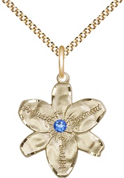 [0089GF-STN9/18G] 14kt Gold Filled Chastity Pendant with a 3mm Sapphire Swarovski stone on a 18 inch Gold Plate Light Curb chain