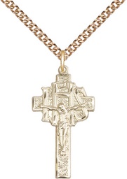 [0098GF/24G] 14kt Gold Filled Crucifix-IHS Pendant on a 24 inch Gold Plate Heavy Curb chain