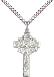 [0098SS/24SS] Sterling Silver Crucifix-IHS Pendant on a 24 inch Sterling Silver Heavy Curb chain