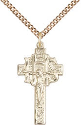 [0099GF/24GF] 14kt Gold Filled Crucifix-IHS Pendant on a 24 inch Gold Filled Heavy Curb chain