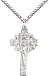 [0099SS/24SS] Sterling Silver Crucifix-IHS Pendant on a 24 inch Sterling Silver Heavy Curb chain