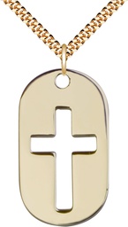 [0110DTGF/24G] 14kt Gold Filled Cross Dog Tag Pendant on a 24 inch Gold Plate Heavy Curb chain