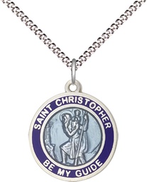 [0192BBSS/18S] Sterling Silver Saint Christopher Pendant on a 18 inch Light Rhodium Light Curb chain