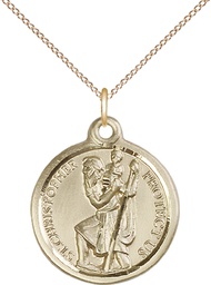 [0192CGF/18GF] 14kt Gold Filled Saint Christopher Pendant on a 18 inch Gold Filled Light Curb chain