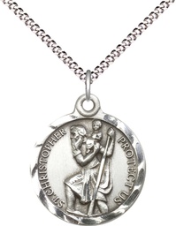 [0192CSS/18S] Sterling Silver Saint Christopher Pendant on a 18 inch Light Rhodium Light Curb chain