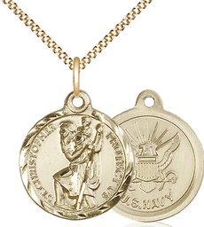 [0192GF6/18G] 14kt Gold Filled Saint Christopher Navy Pendant on a 18 inch Gold Plate Light Curb chain