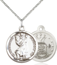 [0192SS1/18SS] Sterling Silver Saint Christopher Air Force Pendant on a 18 inch Sterling Silver Light Curb chain