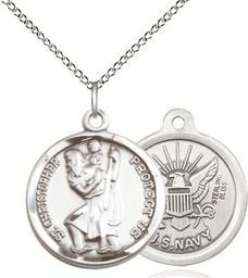 [0192SS6/18SS] Sterling Silver Saint Christopher Navy Pendant on a 18 inch Sterling Silver Light Curb chain