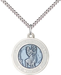[0192WBSS/18S] Sterling Silver Saint Christopher Pendant on a 18 inch Light Rhodium Light Curb chain