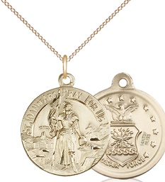 [0193GF1/18GF] 14kt Gold Filled Saint Joan of Arc Air Force Pendant on a 18 inch Gold Filled Light Curb chain
