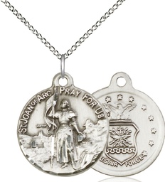 [0193SS1/18SS] Sterling Silver Saint Joan of Arc Air Force Pendant on a 18 inch Sterling Silver Light Curb chain