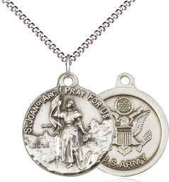 [0193SS2/18S] Sterling Silver Saint Joan of Arc Army Pendant on a 18 inch Light Rhodium Light Curb chain
