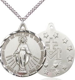[0203MSS/24SS] Sterling Silver Miraculous Pendant on a 24 inch Sterling Silver Heavy Curb chain