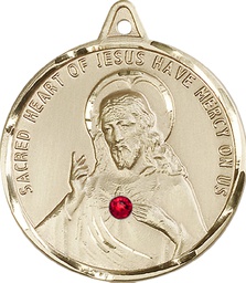 [0203SKT-STN7] 14kt Gold Scapular w/ Ruby Stone Medal with a 3mm Ruby Swarovski stone