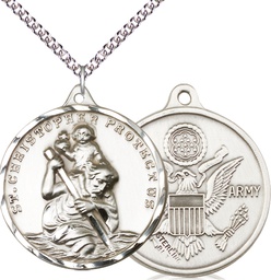 [0203SS2/24SS] Sterling Silver Saint Christopher Army Pendant on a 24 inch Sterling Silver Heavy Curb chain