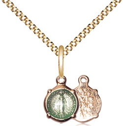 Gold Plate Sterling Silver Miraculous Pendant on a 18 inch Gold Plate Light Curb chain