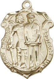 [5694KT] 14kt Gold Saint Michael the Archangel Police Shield Medal
