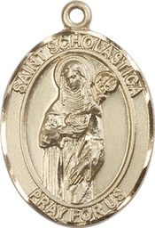[7099KT] 14kt Gold Saint Scholastica Medal