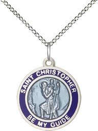 [0192BBSS/18SS] Sterling Silver Saint Christopher Pendant on a 18 inch Sterling Silver Light Curb chain