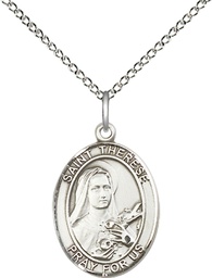 [8210SS/18SS] Sterling Silver Saint Therese of Lisieux Pendant on a 18 inch Sterling Silver Light Curb chain
