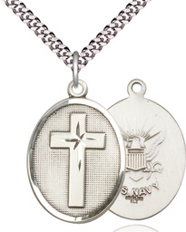 [0783SS6/24S] Sterling Silver Cross Navy Pendant on a 24 inch Light Rhodium Heavy Curb chain