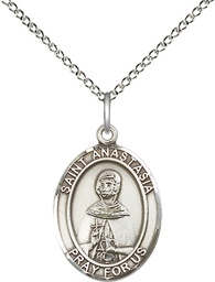 [8213SS/18SS] Sterling Silver Saint Anastasia Pendant on a 18 inch Sterling Silver Light Curb chain