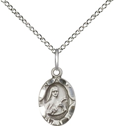 [0301TSS/18SS] Sterling Silver Saint Theresa Pendant on a 18 inch Sterling Silver Light Curb chain