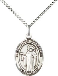 [8220SS/18SS] Sterling Silver Saint Joseph the Worker Pendant on a 18 inch Sterling Silver Light Curb chain