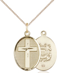 [0883GF3/18GF] 14kt Gold Filled Cross Coast Guard Pendant on a 18 inch Gold Filled Light Curb chain