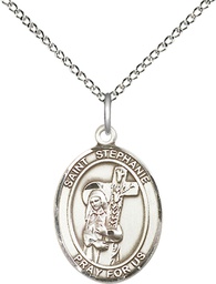 [8228SS/18SS] Sterling Silver Saint Stephanie Pendant on a 18 inch Sterling Silver Light Curb chain