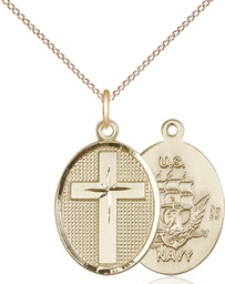 [0883GF6/18GF] 14kt Gold Filled Cross Navy Pendant on a 18 inch Gold Filled Light Curb chain