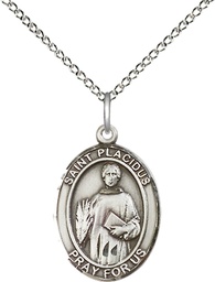 [8240SS/18SS] Sterling Silver Saint Placidus Pendant on a 18 inch Sterling Silver Light Curb chain