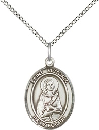 [8253SS/18SS] Sterling Silver Saint Victoria Pendant on a 18 inch Sterling Silver Light Curb chain