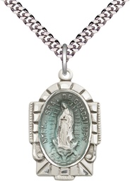 [2080ESS/24S] Sterling Silver Our Lady of Guadalupe Pendant on a 24 inch Light Rhodium Heavy Curb chain