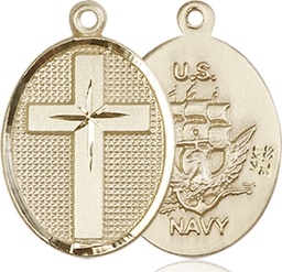 [0883KT6] 14kt Gold Cross Navy Medal