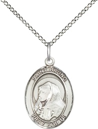 [8270SS/18SS] Sterling Silver Saint Bruno Pendant on a 18 inch Sterling Silver Light Curb chain