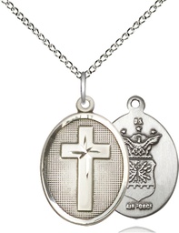 [0883SS1/18SS] Sterling Silver Cross Air Force Pendant on a 18 inch Sterling Silver Light Curb chain