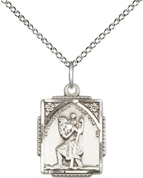 [0804CSS/18SS] Sterling Silver Saint Christopher Pendant on a 18 inch Sterling Silver Light Curb chain