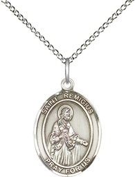 [8274SS/18SS] Sterling Silver Saint Remigius of Reims Pendant on a 18 inch Sterling Silver Light Curb chain