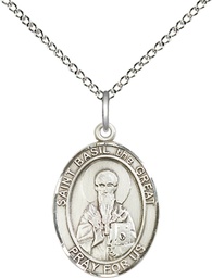 [8275SS/18SS] Sterling Silver Saint Basil the Great Pendant on a 18 inch Sterling Silver Light Curb chain