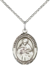 [8279SS/18SS] Sterling Silver Saint Gabriel Possenti Pendant on a 18 inch Sterling Silver Light Curb chain