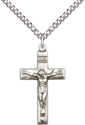 [2185SS/24SS] Sterling Silver Crucifix Pendant on a 24 inch Sterling Silver Heavy Curb chain