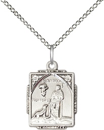 [0804RHSS/18SS] Sterling Silver Saint Roch Pendant on a 18 inch Sterling Silver Light Curb chain