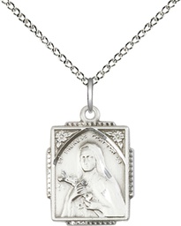 [0804TESS/18SS] Sterling Silver Saint Therese Pendant on a 18 inch Sterling Silver Light Curb chain