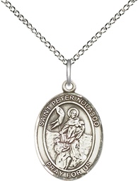 [8291SS/18SS] Sterling Silver Saint Peter Nolasco Pendant on a 18 inch Sterling Silver Light Curb chain