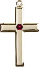 [2190GF-STN1] 14kt Gold Filled Cross Medal with a 3mm Garnet Swarovski stone