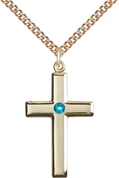 [2190GF-STN12/24GF] 14kt Gold Filled Cross Pendant with a 3mm Zircon Swarovski stone on a 24 inch Gold Filled Heavy Curb chain