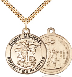 [1170GF3/24G] 14kt Gold Filled Saint Michael Coast Guard Pendant on a 24 inch Gold Plate Heavy Curb chain