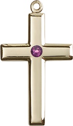 [2190GF-STN2] 14kt Gold Filled Cross Medal with a 3mm Amethyst Swarovski stone